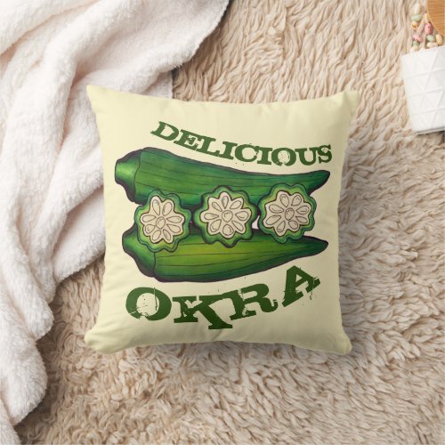 Delicious Okra Pods Southern Food Kitchen Art Throw Pillow