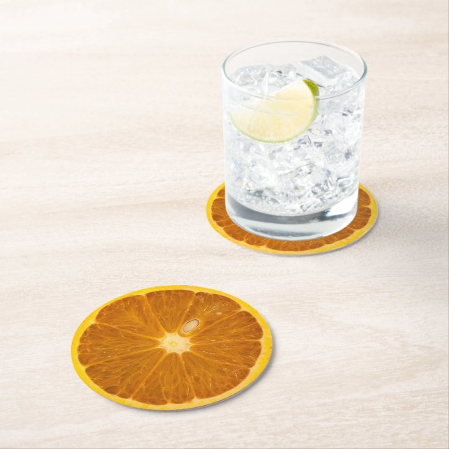 DELICIOUS ORANGE SLICE ROUND PAPER COASTER (Insitu)