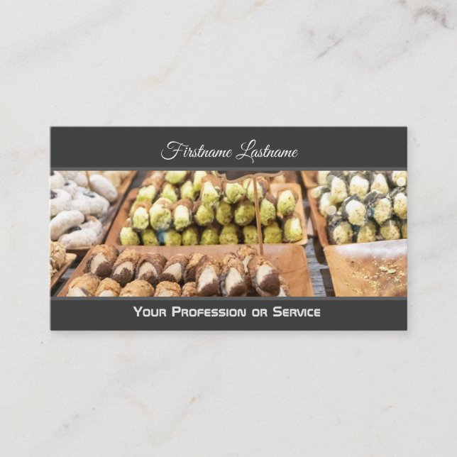 Delicious pastry shop confectionery and cookies business card (Front)