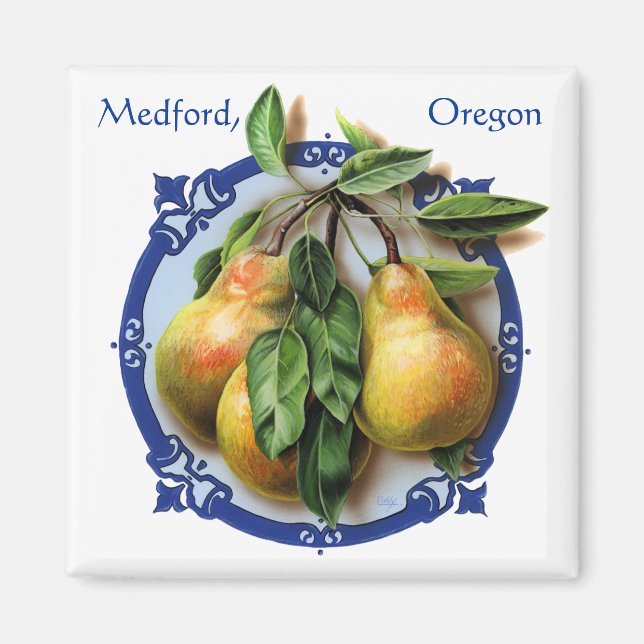 Delicious pears. Rogue Valley Medford souvenir. Magnet (Front)