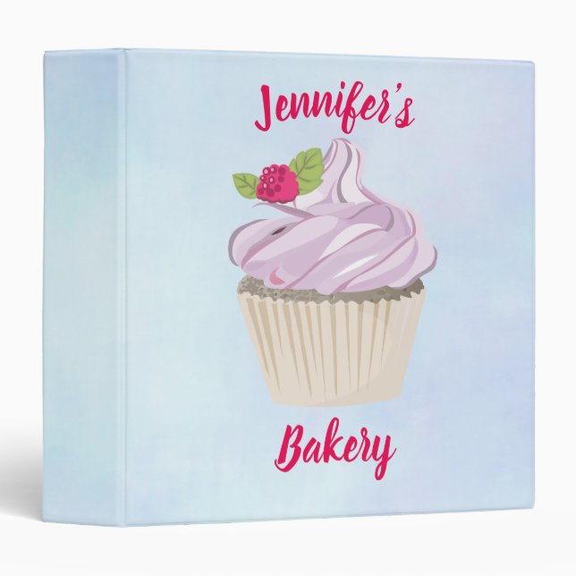 Delicious Pink Cupcake Berry on Top Custom 3 Ring Binder (Front/Spine)