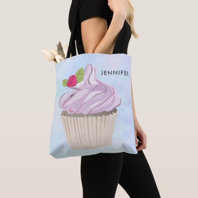 Delicious Pink Cupcake Berry on Top Custom Tote Bag (Close Up)