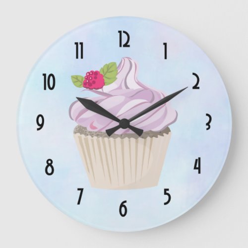 Delicious Pink Cupcake Berry on Top Large Clock