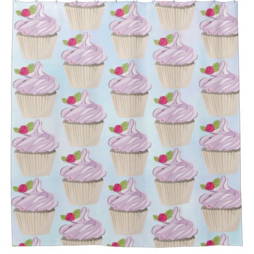 Delicious Pink Cupcake Berry on Top Shower Curtain