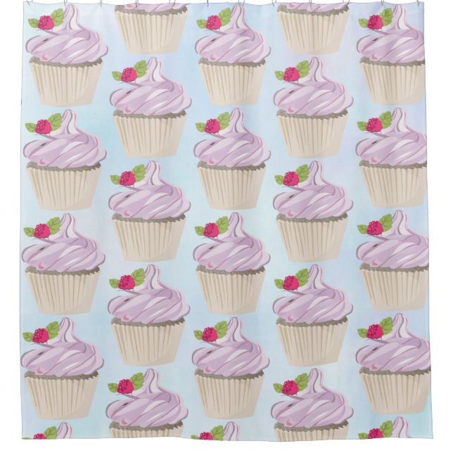 Delicious Pink Cupcake Berry on Top Shower Curtain (Front)