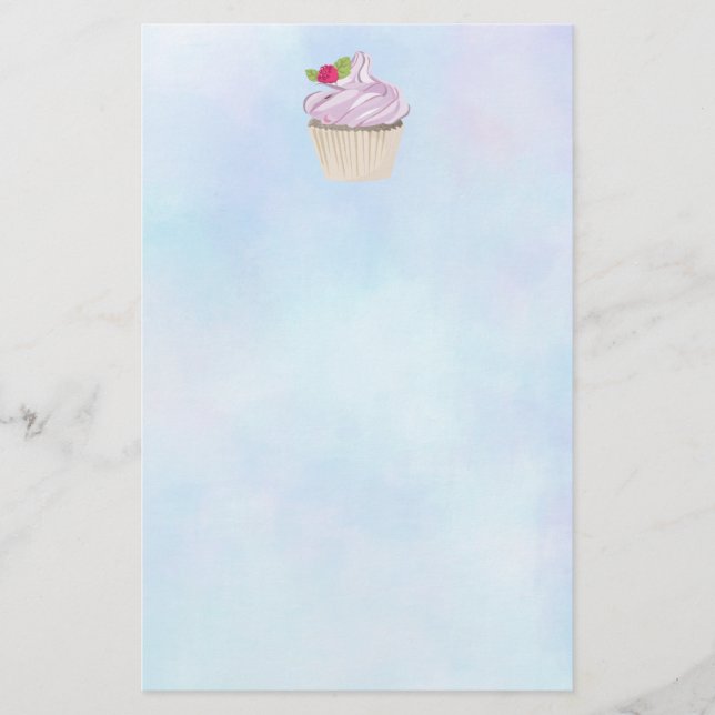 Delicious Pink Cupcake Berry on Top Stationery (Front)