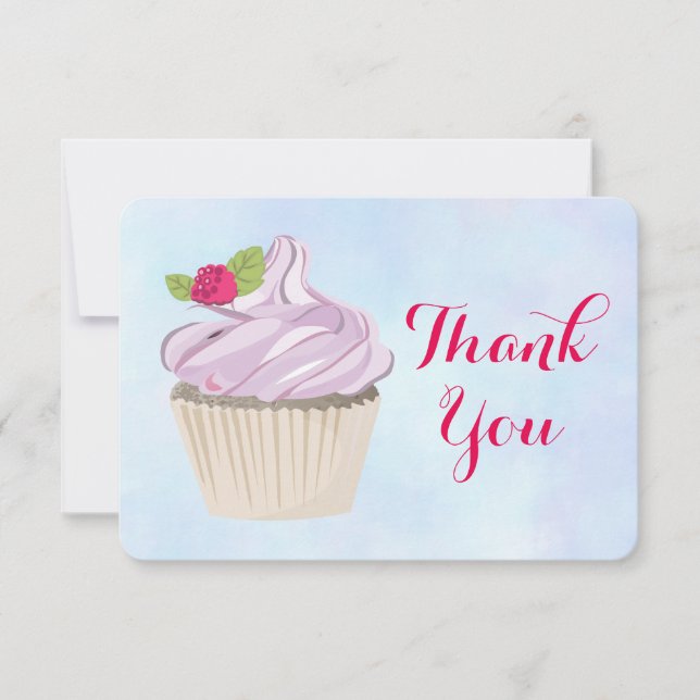 Delicious Pink Cupcake Berry on Top Thank You Card (Front)
