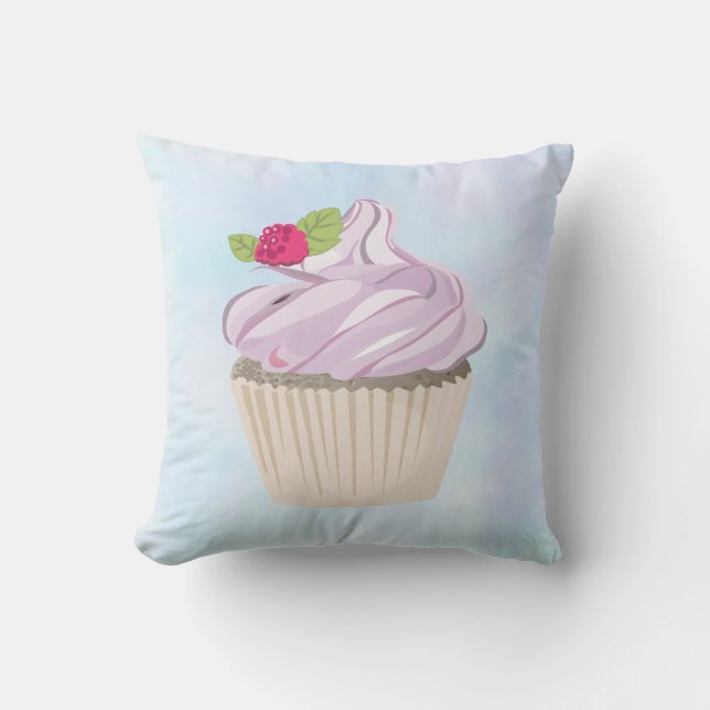 Delicious Pink Cupcake Berry on Top Throw Pillow (Front)