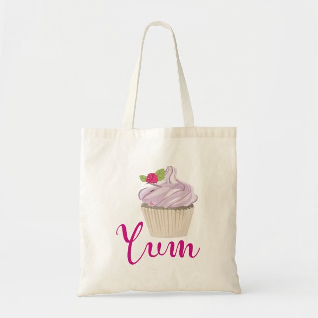 Delicious Pink Cupcake Berry on Top Yum! Tote Bag (Front)