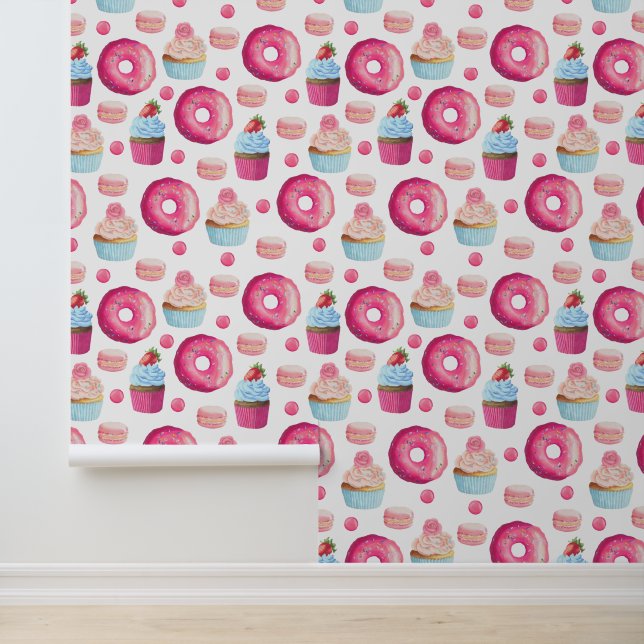 Delicious Pink Donut Food Pattern Wallpaper (Application)