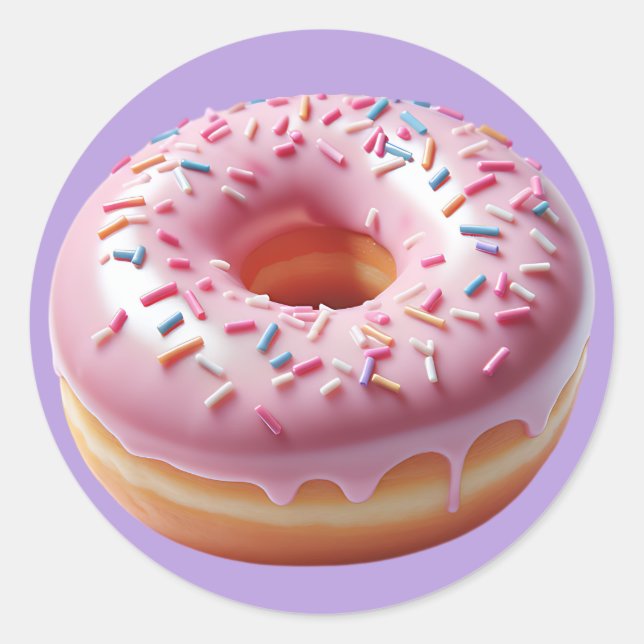 Delicious Pink Donut with Sprinkles Stickers (Front)