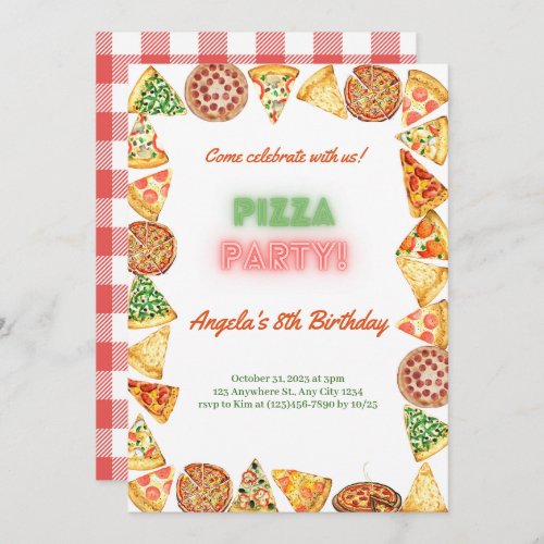 Delicious Pizza Party Theme Invitation Card