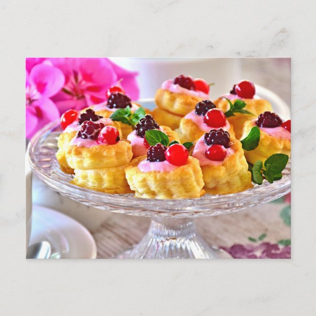 Delicious Red Berries Cake Puff Pastry Dessert Postcard (Front)