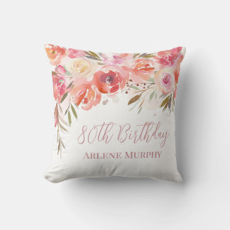  Delicious Rose Watercolor 80th Birthday  Throw Pillow