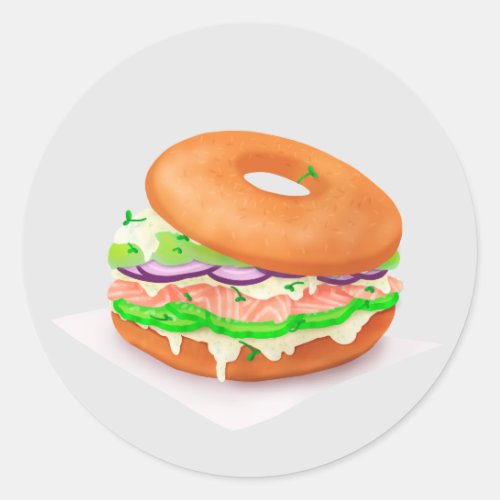 Delicious Salmon Bagel Classic Round Sticker