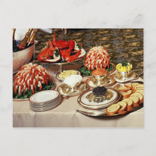 Delicious seafood and appetizers postcard