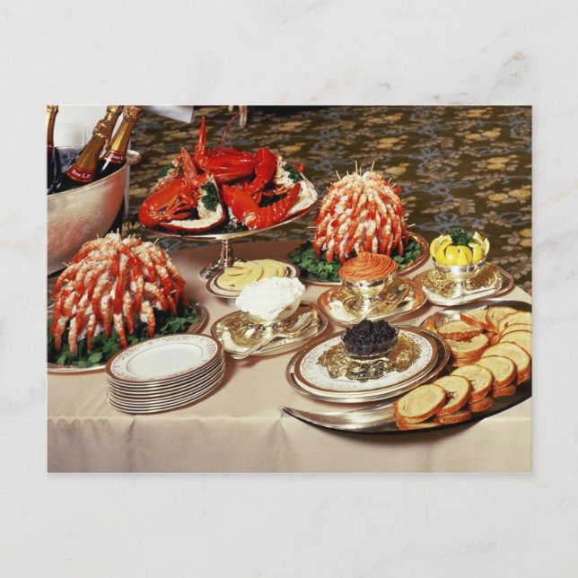 Delicious seafood and appetizers postcard (Front)