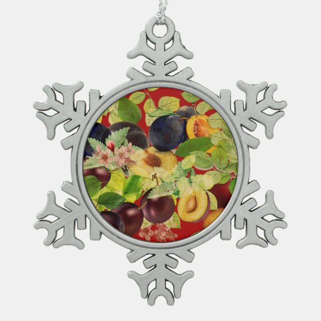Delicious Serbian Plums Snowflake Pewter Christmas Ornament (Front)