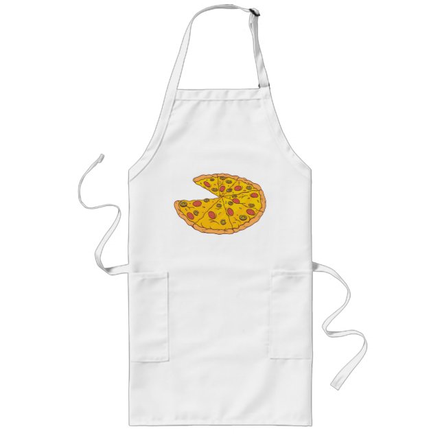 Delicious Sliced Pizza Cartoon Design Long Apron (Front)