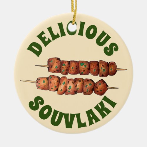 Delicious Souvlaki Meat Pork Skewer Greek Cuisine Ceramic Ornament