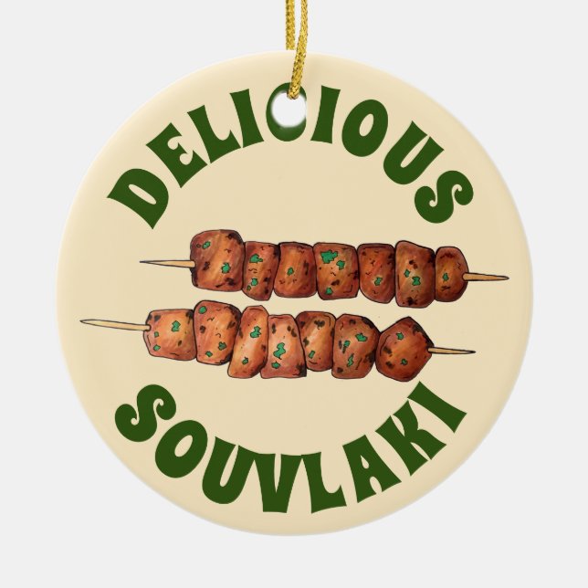 Delicious Souvlaki Meat Pork Skewer Greek Cuisine Ceramic Ornament (Front)
