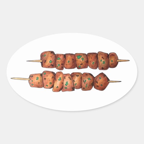 Delicious Souvlaki Meat Pork Skewer Greek Cuisine Oval Sticker