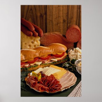 Delicious Submarine Sandwich With Meats And Cheese Poster by inspirelove at Zazzle