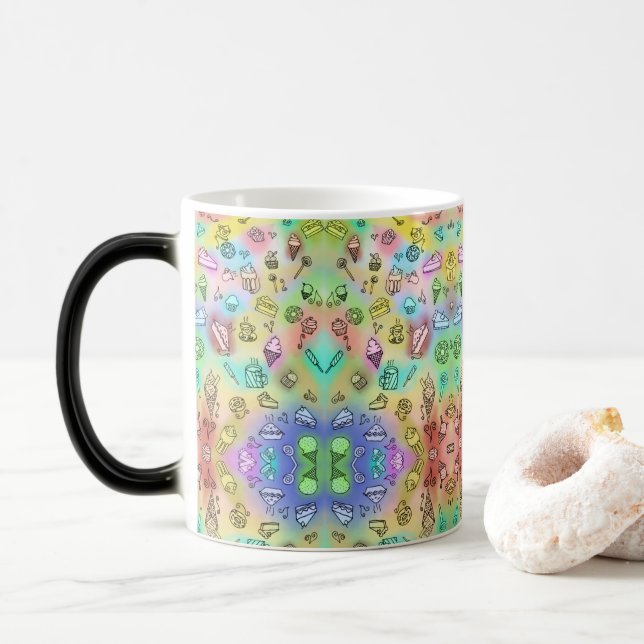 DELICIOUS SUMMER DESSERTS PATTERN COLOR MORPH MUG  (With Donut)