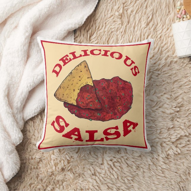 Delicious Tomato Salsa Illustration Kitchen Decor Throw Pillow (Blanket)