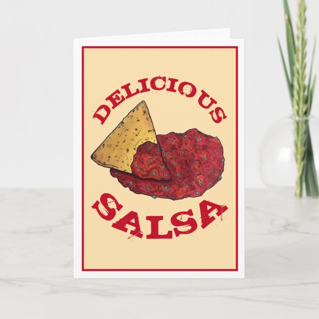 Delicious Tomato Salsa Tortilla Chips Illustration Holiday Card (Front)