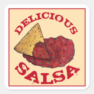 Delicious Tomato Salsa Tortilla Chips Illustration Square Sticker