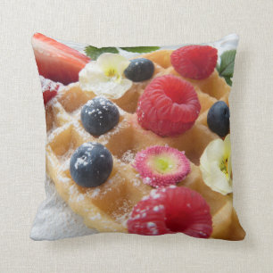 delicious waffles raspberry blueberry sugar flower throw pillow