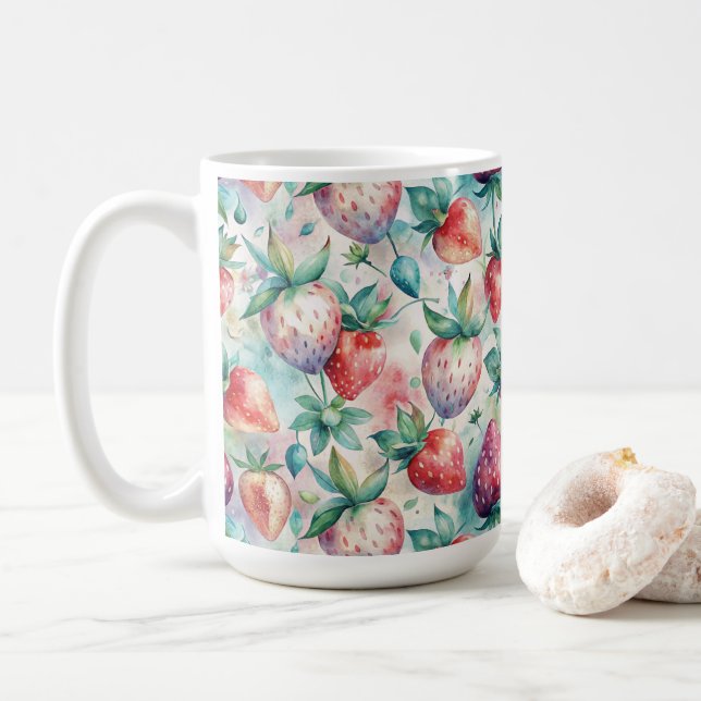 Delicious Watercolor Strawberries Coffee Mug (With Donut)