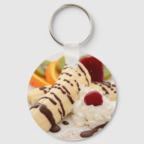 Delicious Whipped Cream and Banana Dessert Keychain