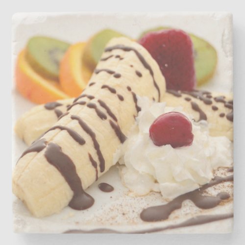 Delicious Whipped Cream and Banana Dessert Stone Coaster