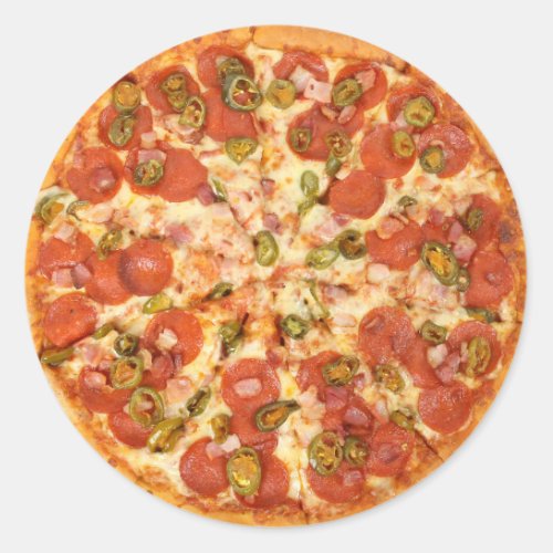 delicious whole pizza pepperoni jalapeno photo classic round sticker