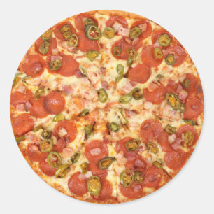 delicious whole pizza pepperoni jalapeno photo classic round sticker