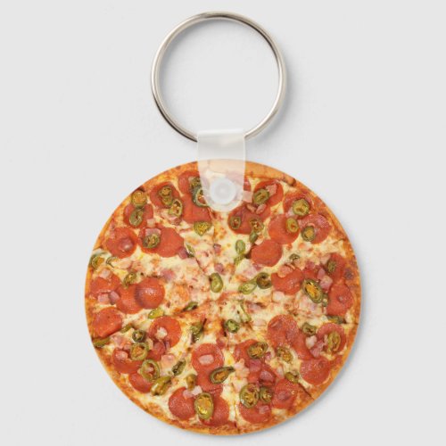 delicious whole pizza pepperoni jalapeno photo keychain