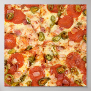 delicious whole pizza pepperoni jalapeno photo poster