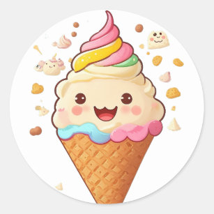 Deliciously cute smiling Ice Cream Classic Round Sticker