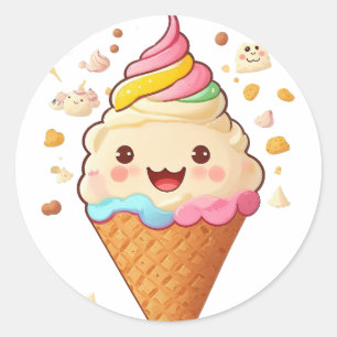 Deliciously cute smiling Ice Cream Classic Round Sticker
