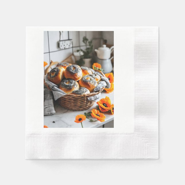 "Deliciously Fragrant Poppy Seed Rolls in a Basket Napkins (Front)