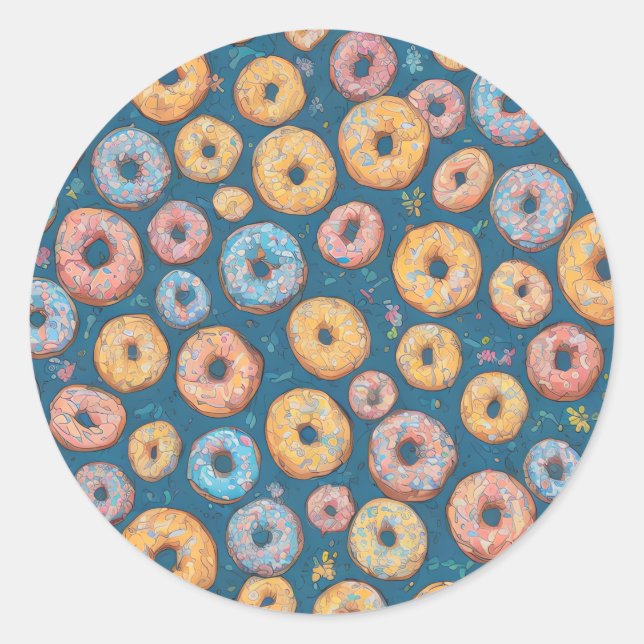 Delight Cartoonish Sprinkle Sweet Donut Pattern Classic Round Sticker (Front)