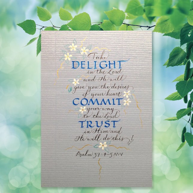 DELIGHT, COMMIT, TRUST, PSALM 37 CALLIGRAPHY BLUES CANVAS PRINT (Creator Uploaded)