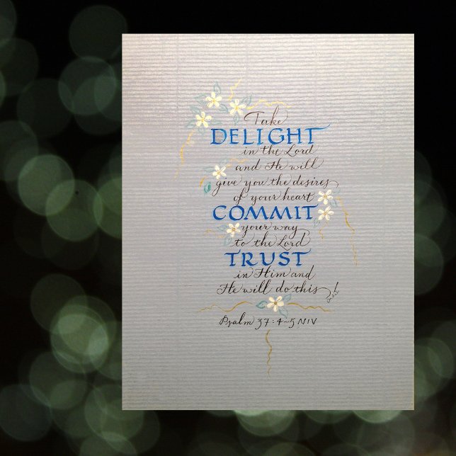 DELIGHT, COMMIT, TRUST, PSALM 37 CALLIGRAPHY BLUES POSTER (Creator Uploaded)