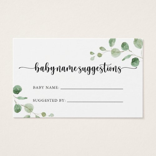 Delight Eucalyptus Baby Name Suggestions Card