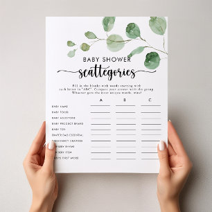 Delight Eucalyptus Baby Shower Scattegories Game 