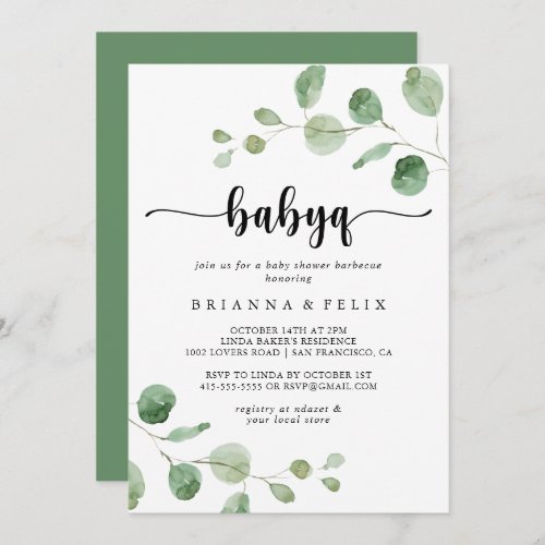 Delight Eucalyptus BabyQ Baby Shower Barbecue  Invitation