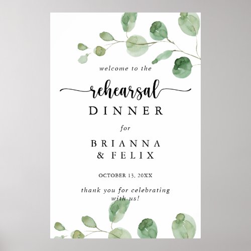 Delight Eucalyptus Rehearsal Dinner Welcome Sign