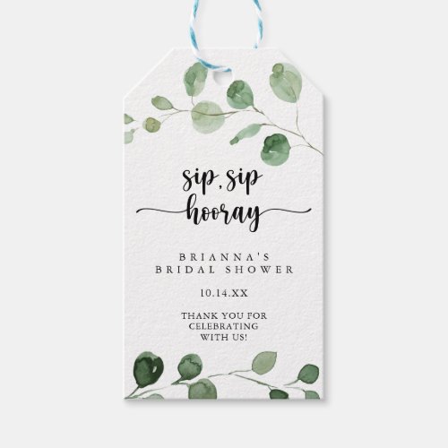 Delight Eucalyptus Sip Sip Hooray Bridal Shower   Gift Tags